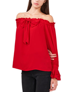 Riley & Rae Women's Off The Shoulder Bow Blouse Red Size Medium