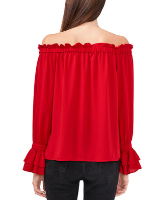 Riley & Rae Women's Off The Shoulder Bow Blouse Red Size Medium