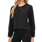 CeCe Women's Ruffle Detail Keyhole Blouse Black Size Large
