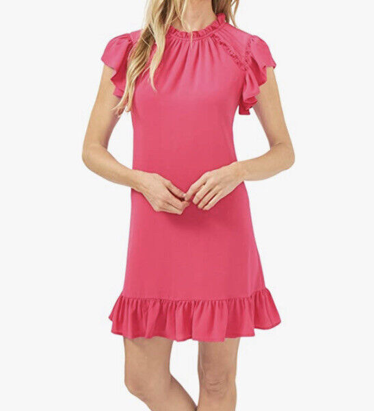 CeCe Women's Flutter Sleeve Ruffle Dress Pink Size Medium