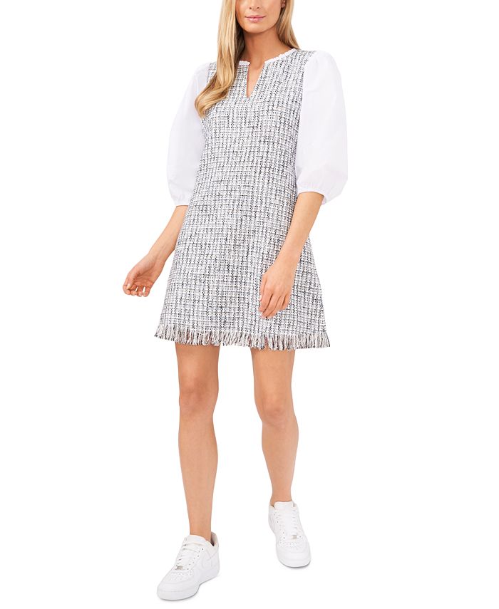 Riley & Rae Women's Tweed Puff-Sleeve Dress Blue Size 14