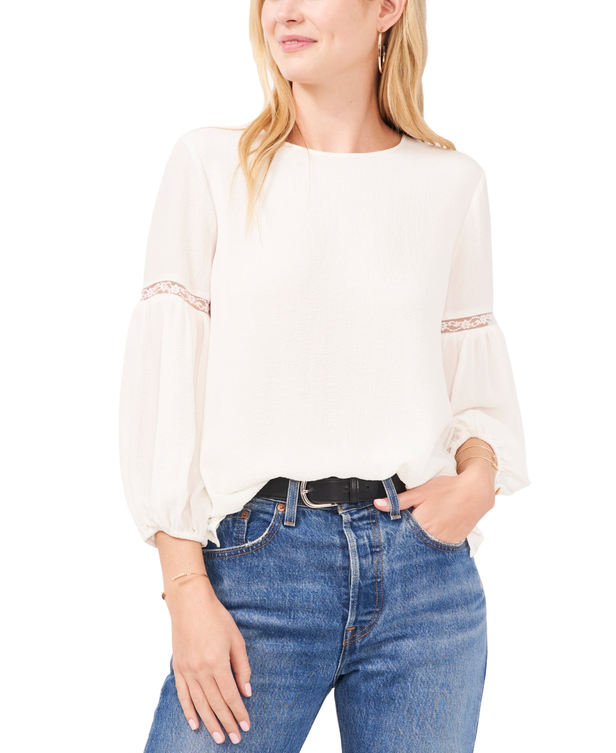 Vince Camuto Women's Lace Detail Crepe Blouse Brown Size X-Small