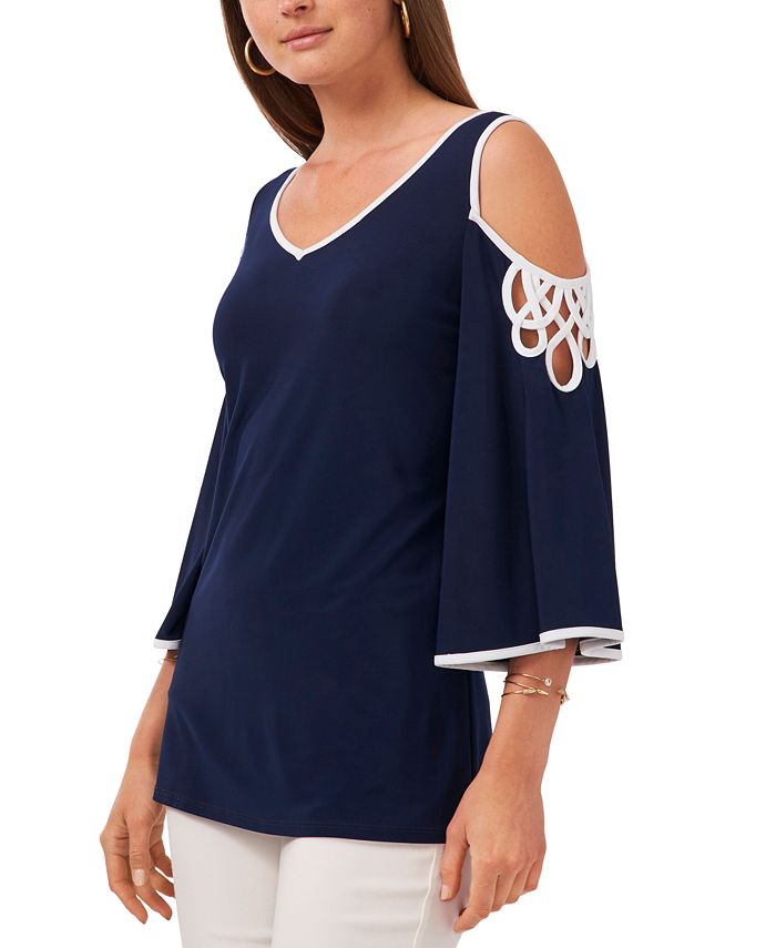 Vince Camuto Women's Cold Shoulder V Neck Top Black