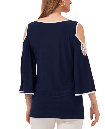 Vince Camuto Women's Cold Shoulder V Neck Top Black