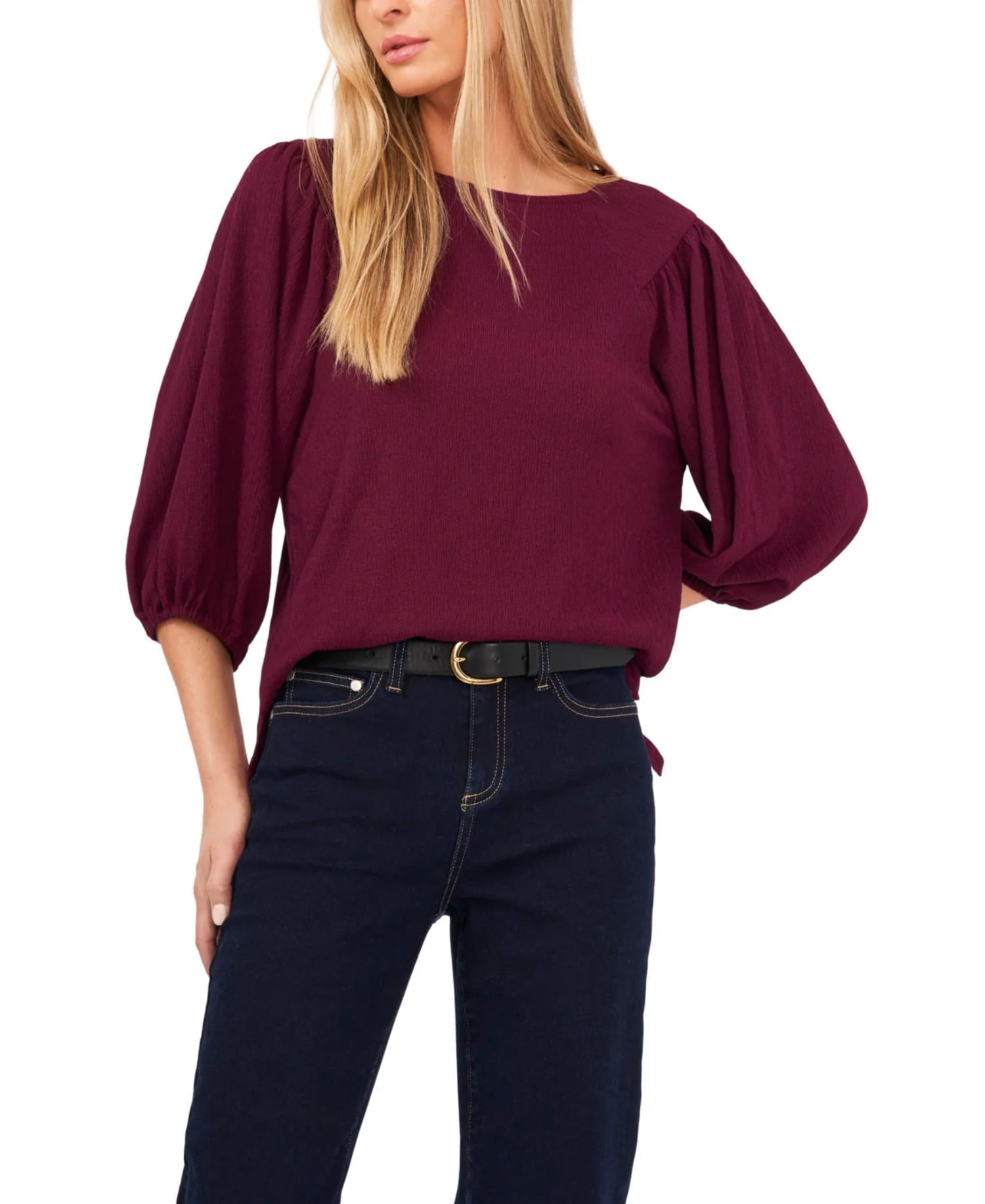 vince-camuto-womens-black-puff-sleeve-knit-top-size-medium