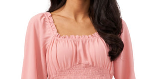 1.STATE Women's Square Neck Long Sleeve Top Pink Size Medium