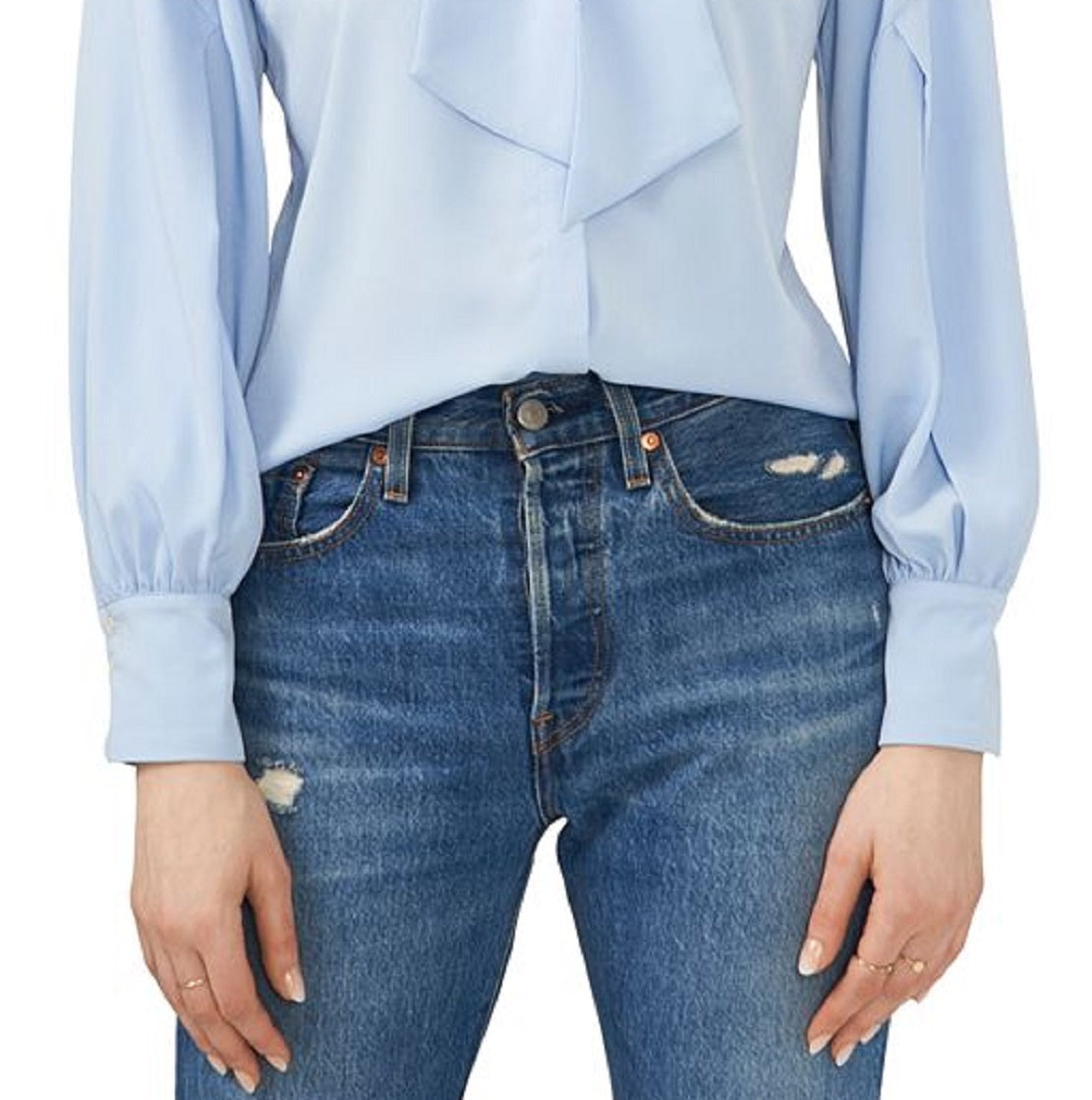 Riley & Rae Women's Camille Tie Neck Blouse Blue Size Medium