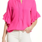 Vince Camuto Women's Hot Pink Ruffle Sleeve Split Neck Blouse Size Large