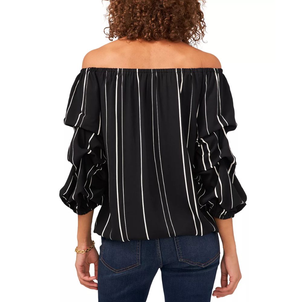 Vince Camuto Women's Stripe Balloon Sleeve Off The Shoulder Blouse Black Size 3X