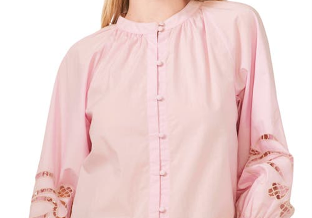 Vince Camuto Women's Pink Horizon Embroidered Poplin Blouse Size X-Small
