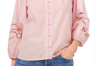 Vince Camuto Women's Pink Horizon Embroidered Poplin Blouse Size X-Small