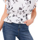 Vince Camuto Women's Floral Print Flutter Sleeve Peplum Top White Size Medium