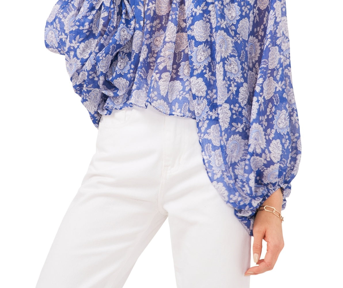 Vince Camuto Women's Floral Balloon Sleeve Blouse Blue