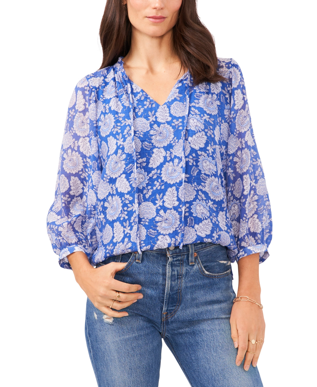 Vince Camuto Women's Tie Neck Blouse Blue Size Small