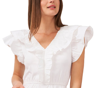 Riley & Rae Women's Ruffled V Neck Blouse White Size X-Large