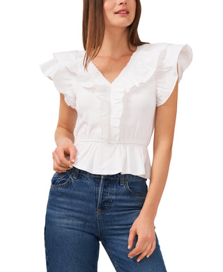 Riley & Rae Women's Ruffled V Neck Blouse White Size X-Large