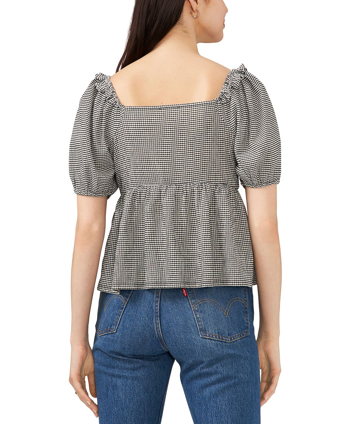Riley & Rae Women's Gingham Print Peplum Top Gray Size Small