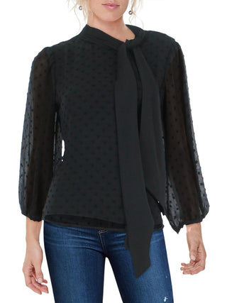Riley & Rae Women's Tie Neck Puff Sleeve Blouse Black Size Small