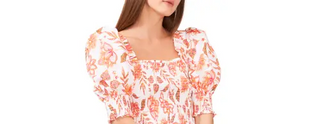 1.STATE Women's Puff Sleeve Floral Cotton Poplin Minidress Gray Size X-Large