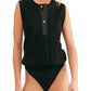 Free People Women's Peek Aye Henley Bodysuit Black Size X-Small