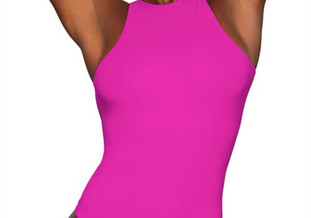 Skims High Neck Bodysuit in Fuchsia, Size Small