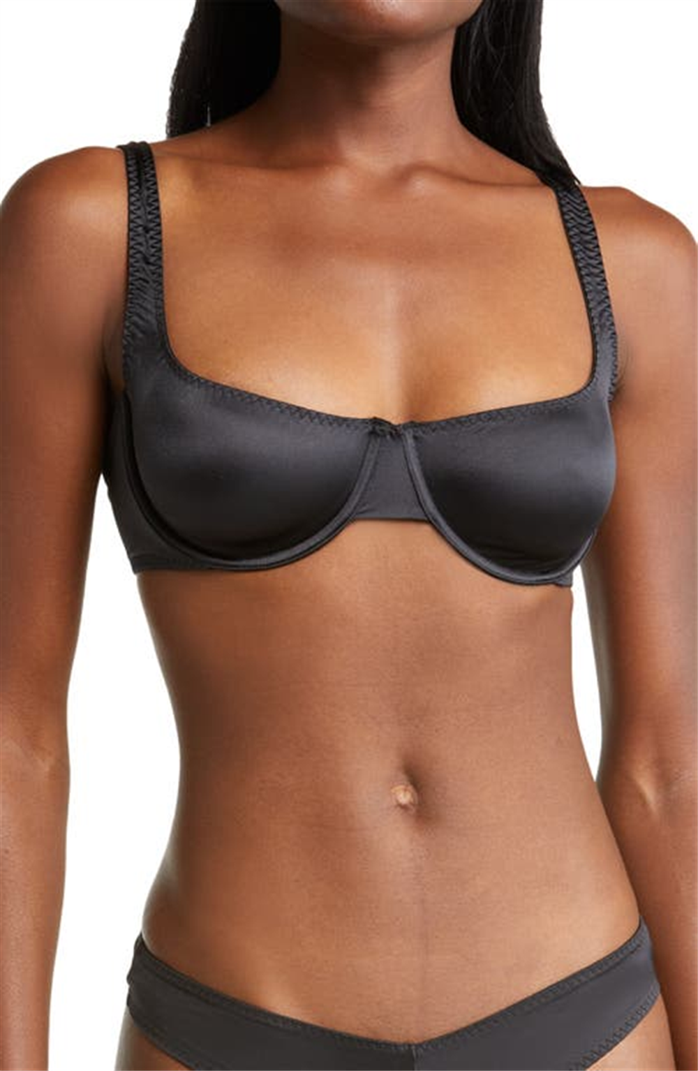 SKIMS Stretch Satin Underwire Bra in Onyx Size 34DD