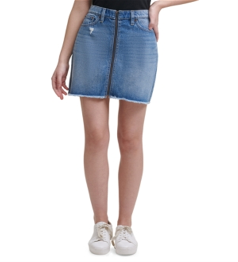 Calvin Klein Women's Zip Front High Rise Denim Skirt Blue Size 25