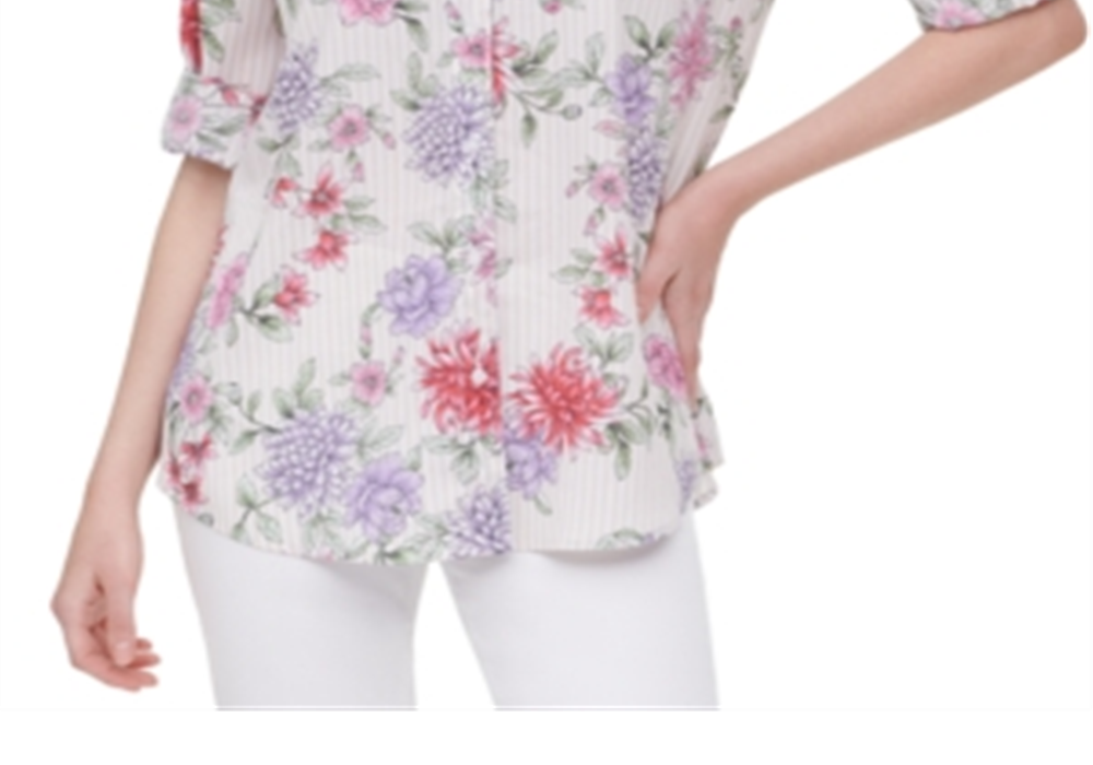 Calvin Klein Printed Tab-Sleeve Top Orange Size XL