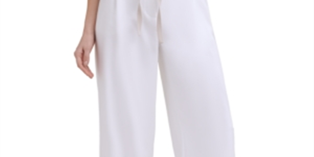 Calvin Klein Women's X Fit Solid Wide Leg Pants White Size 10