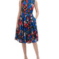 Calvin Klein Women's Tie Pocketed Floral Sleeveless Collared Knee Length Party Fit Flare Dress Blue Size 16