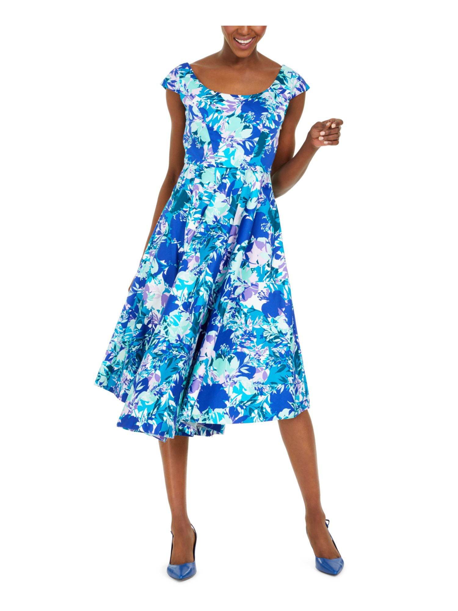 Calvin klein floral print 2024 fit and flare dress