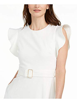 Calvin Klein Women's Ruffle-Shoulder Fit & Flare Midi Dress Color Cream Size 6