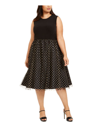 Calvin Klein Women's Plus Clip Dot Fit Flare Dress Black Size Petite Small