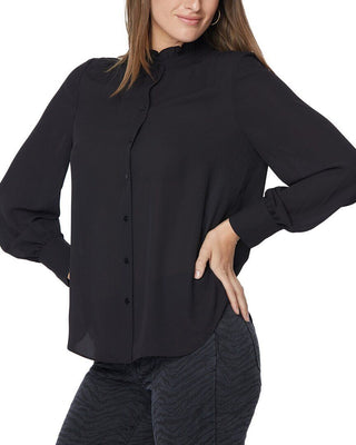 NYDJ Women's Ruffle Neck Blouse Black Size X-Small