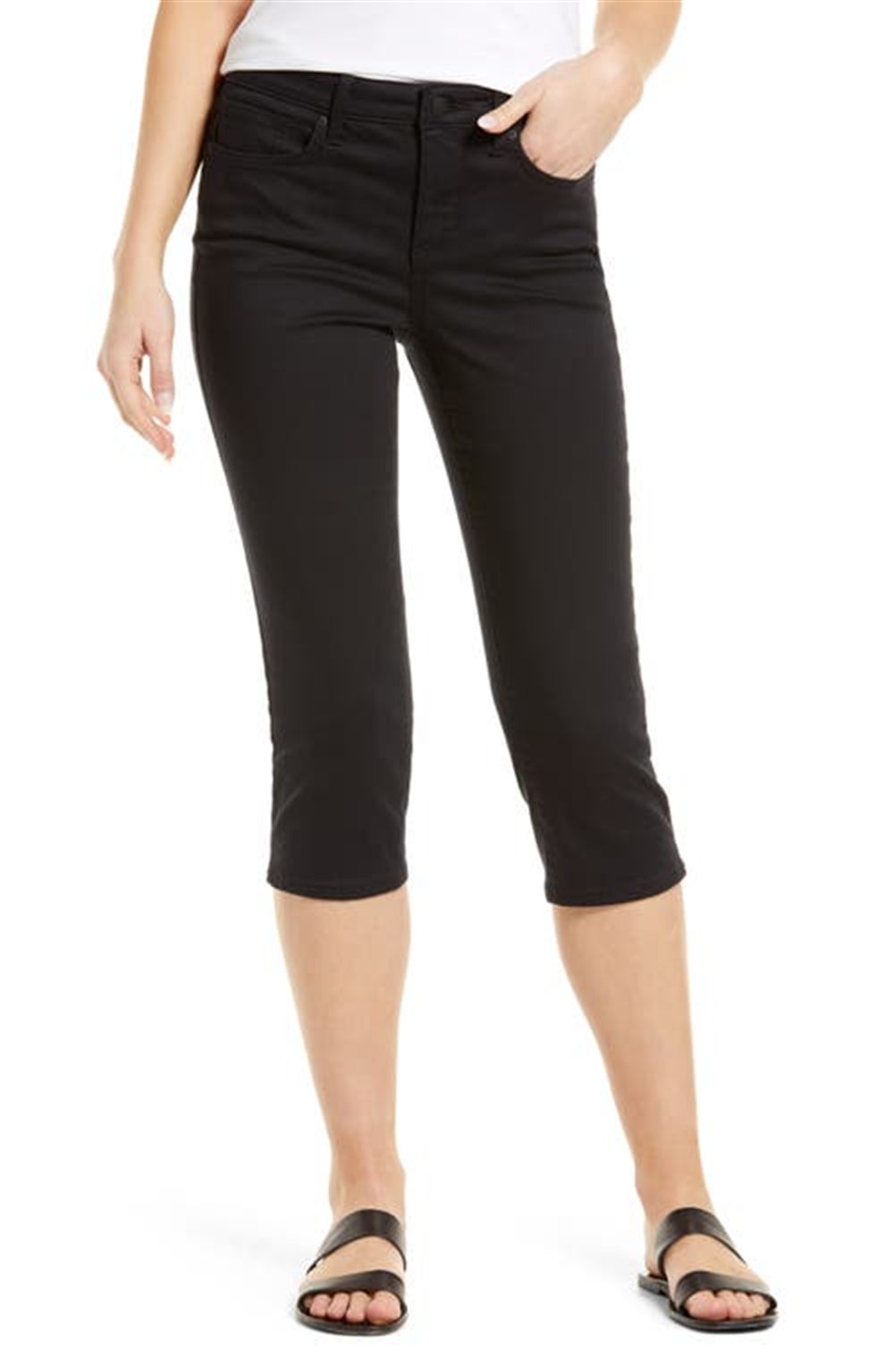 Nydj Aubrey Crop Slim Straight Leg Jeans In Black Size 00