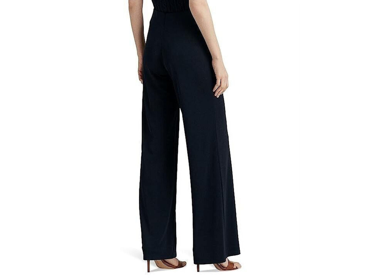 Ralph Lauren Women's Sheer Button Detail Elastic Waist Wide Leg Pants Blue Size Large