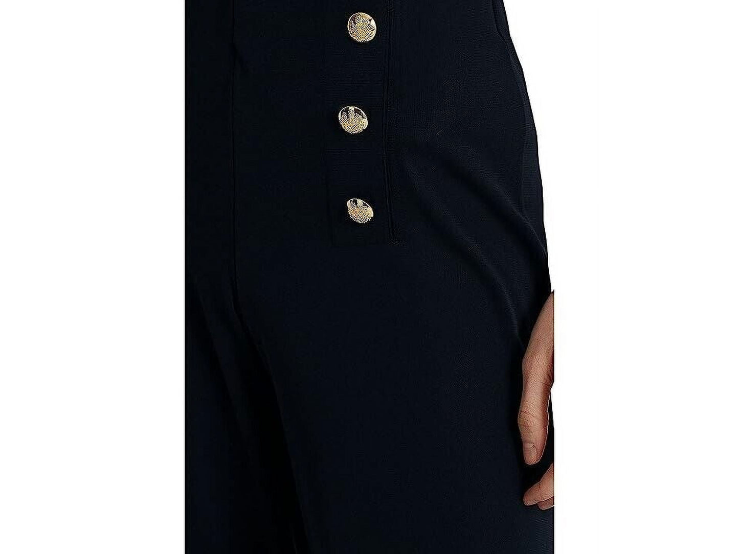 Ralph Lauren Women's Sheer Button Detail Elastic Waist Wide Leg Pants Blue Size Large