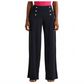 Ralph Lauren Women's Sheer Button Detail Elastic Waist Wide Leg Pants Blue Size Large