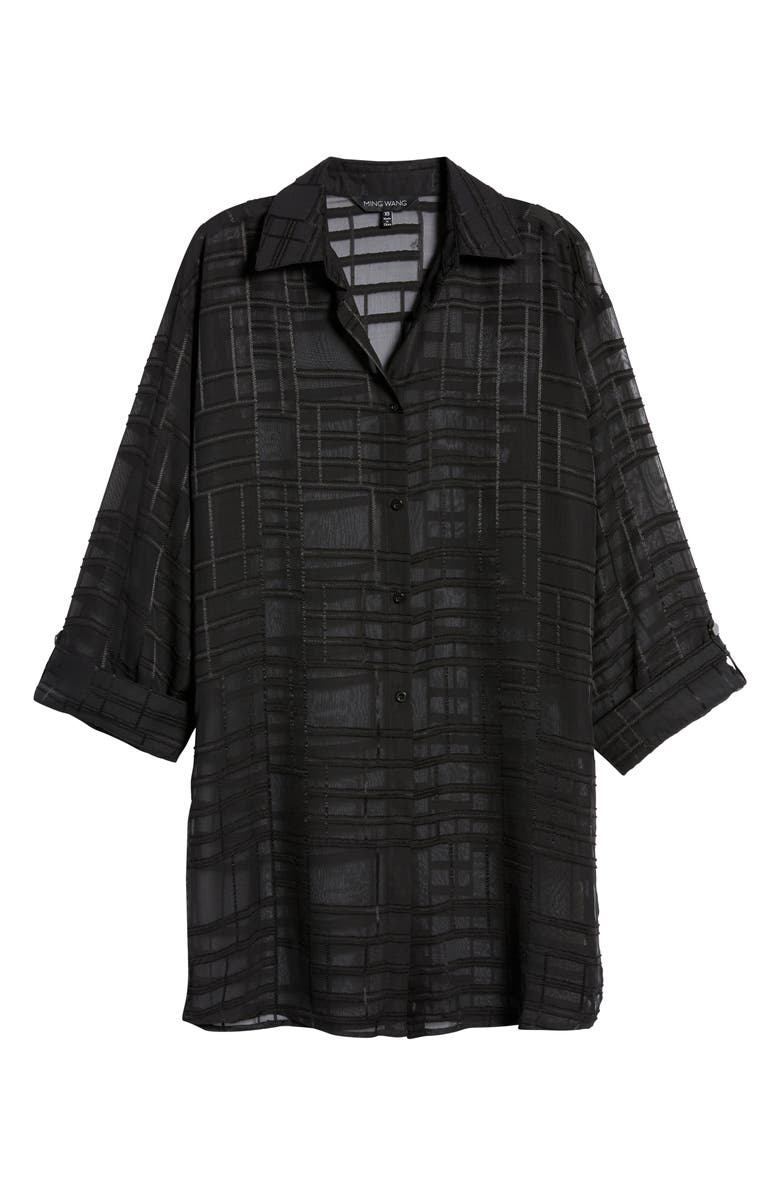 Ming Wang Black Sheer Tunic Blouse, Geo Texture, Size Large