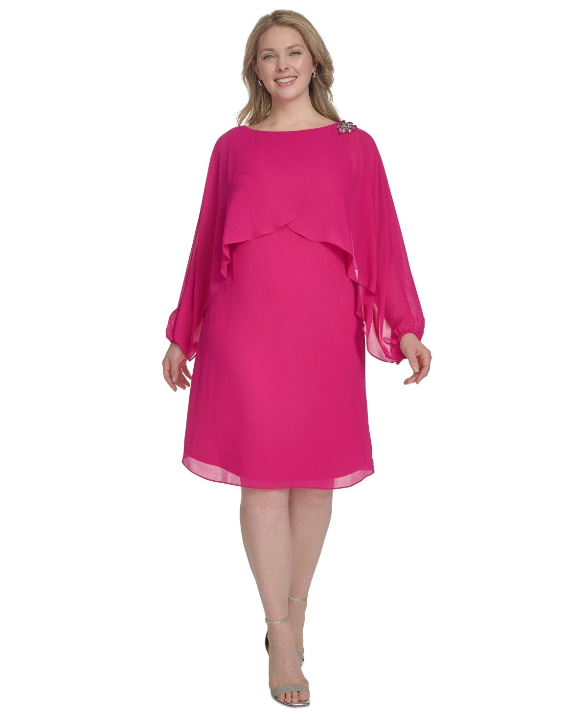 Jessica Howard Plus Size Embellished Capelet Dress Fuchsia