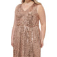 Vince Camuto Women's Sequined Sleeveless V Neck Dress Brown Size 22W