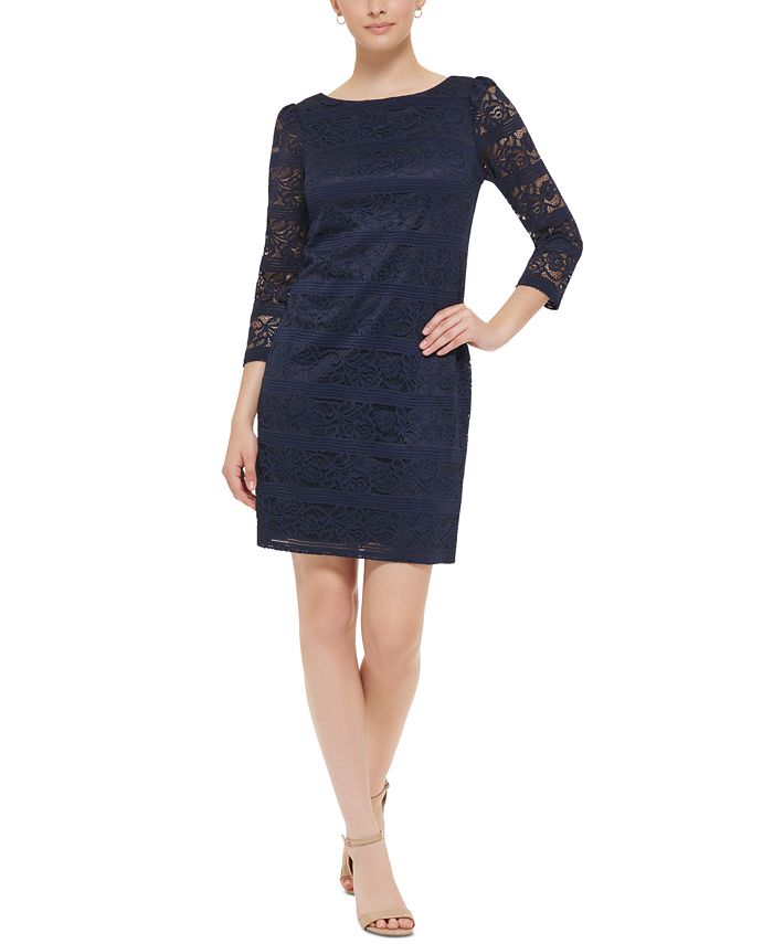 Jessica Howard Women's Lace Stretch Sheath Dress Blue Size 12 Petite