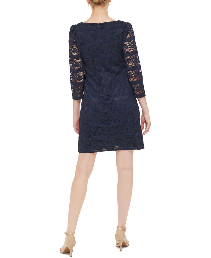 Jessica Howard Women's Lace Stretch Sheath Dress Blue Size 12 Petite