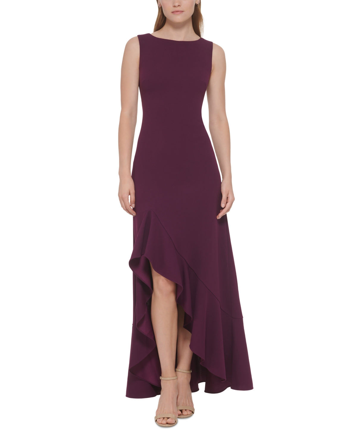 Vince Camuto Women's Plum Ruffle Front Sleeveless Gown Size 12