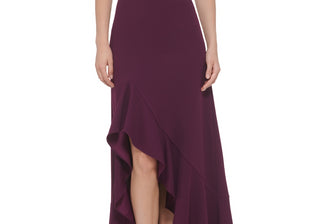 Vince Camuto Women's Plum Ruffle Front Sleeveless Gown Size 12