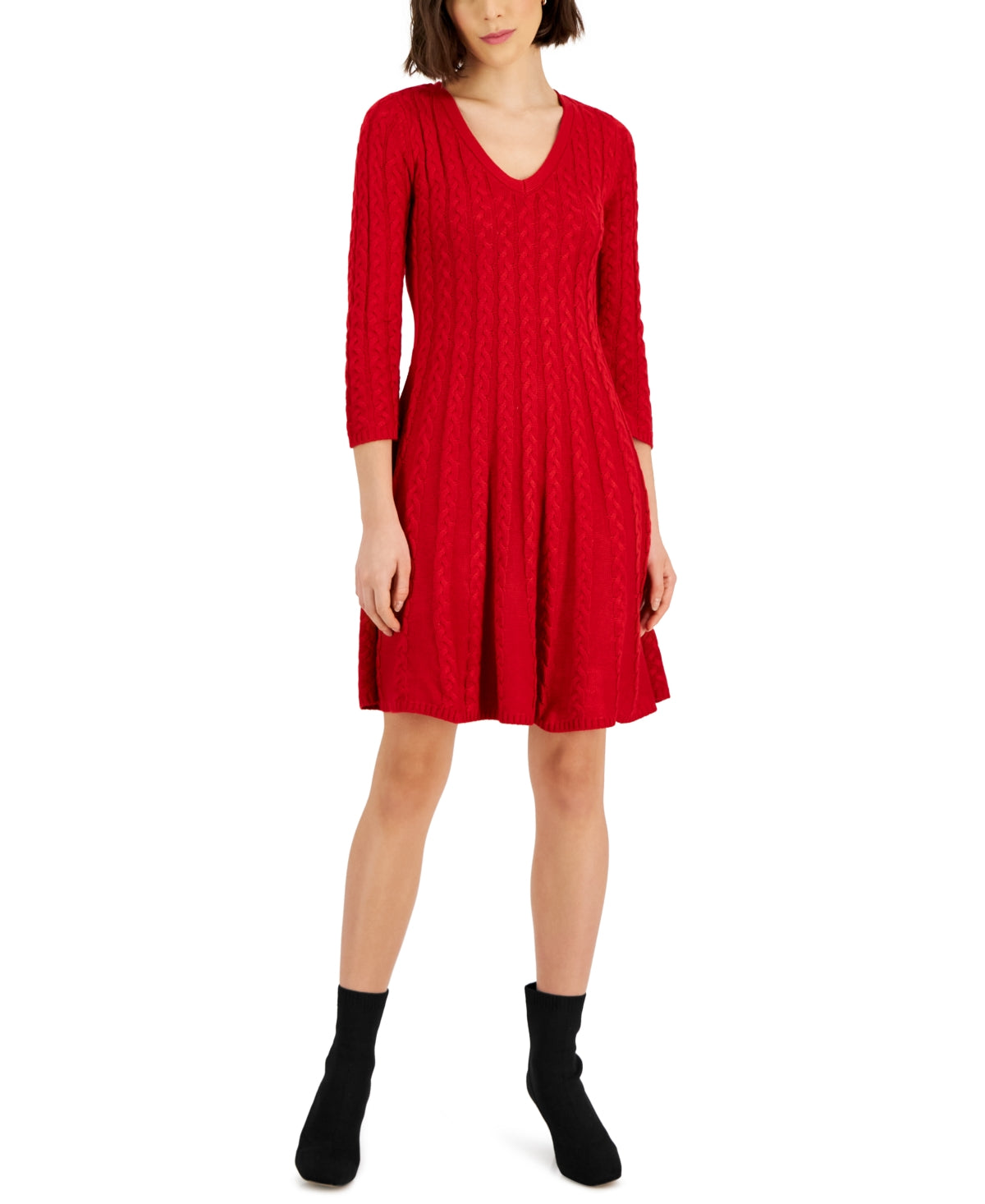 Jessica Howard Women's Cable Knit Fit & Flare Dress Red Size L
