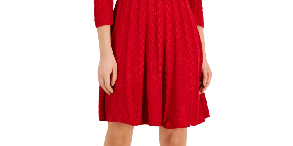 Jessica Howard Women's Cable Knit Fit & Flare Dress Red Size L