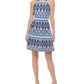 Vince Camuto Women's Printed High Neck Fit & Flare Dress Blue Size 8