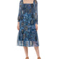 Vince Camuto Women's Floral Print Smocked Midi Dress Blue Size 14