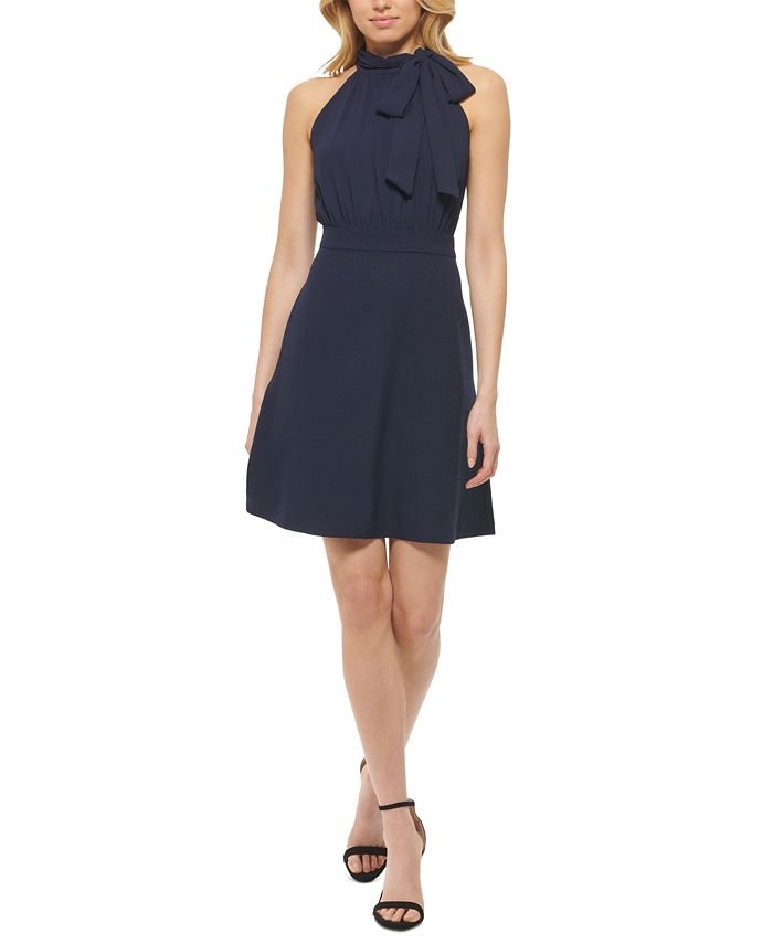 Vince Camuto Women's Bow Neck Fit & Flare Dress Blue Size X-Small